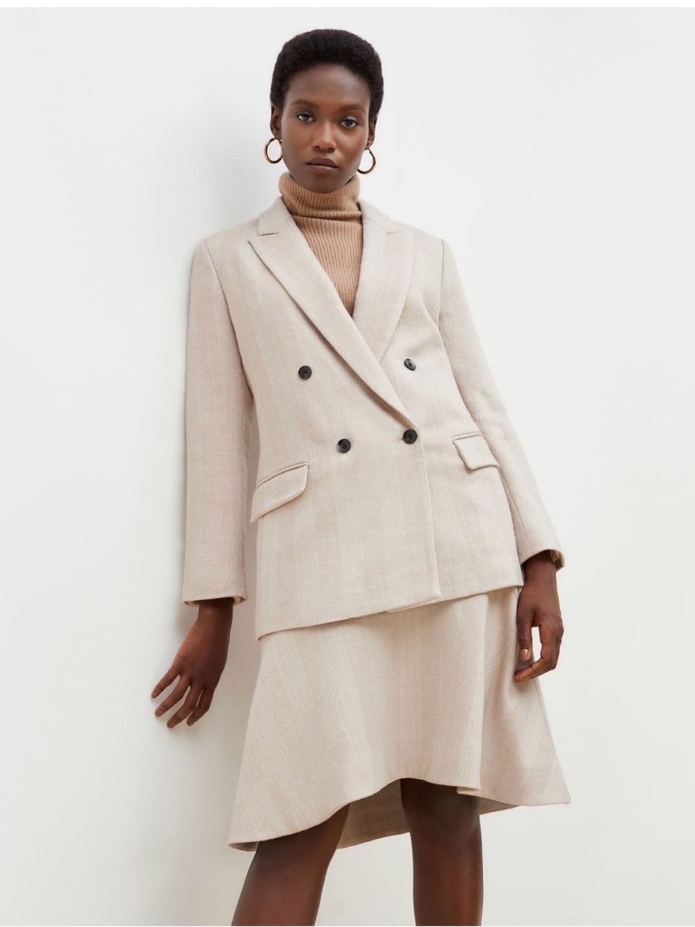 MM Lafleur Double-Breasted Cream Blazer